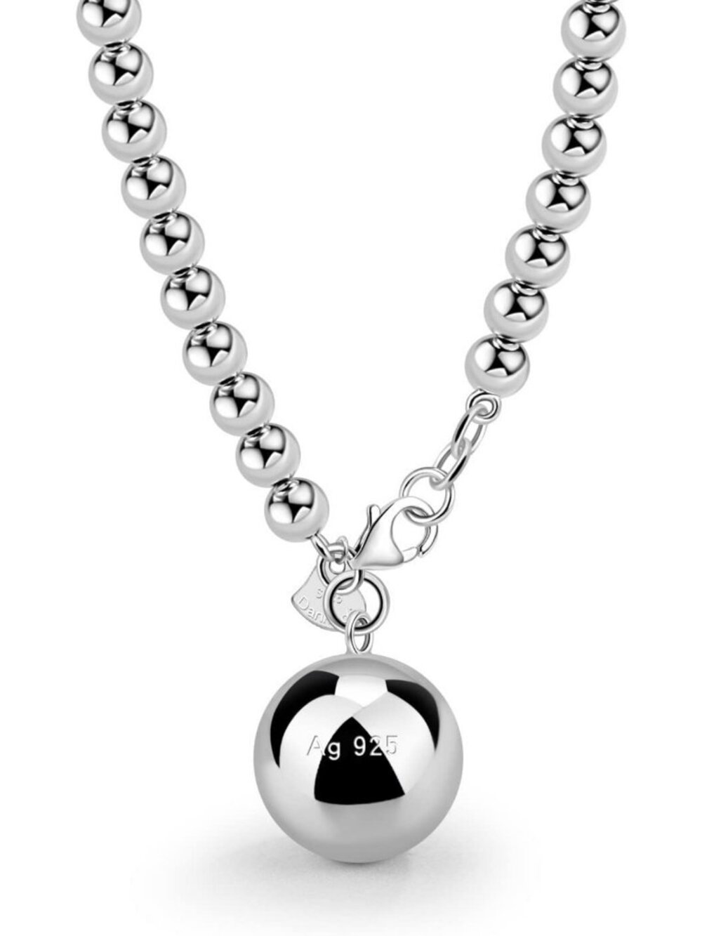 Elegant 925 Sterling Silver Bead Necklace with Heart & Bell Pendant - 18" to 34